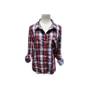 Tommy Hilfiger women's long sleeve size Large button-up collar plaid top